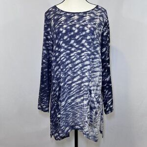 Soft Surroundings long sleeve pockets tie dye tunic blouse blue gray womens M